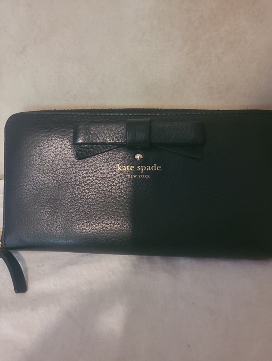 kate spade Handbags - Kate Spade New York Black Leather Zip Around Wallet Wristlet Stripe Lining